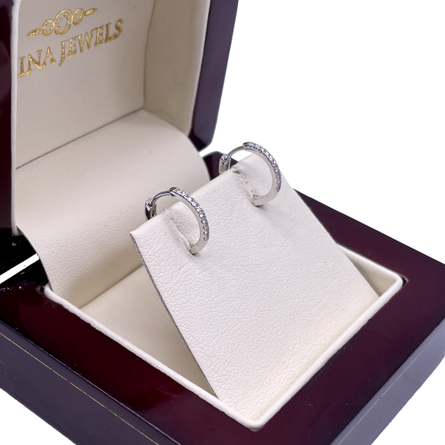18ct White Gold & Natural Diamond Hoop Earrings 0.10ct 2mm Wide