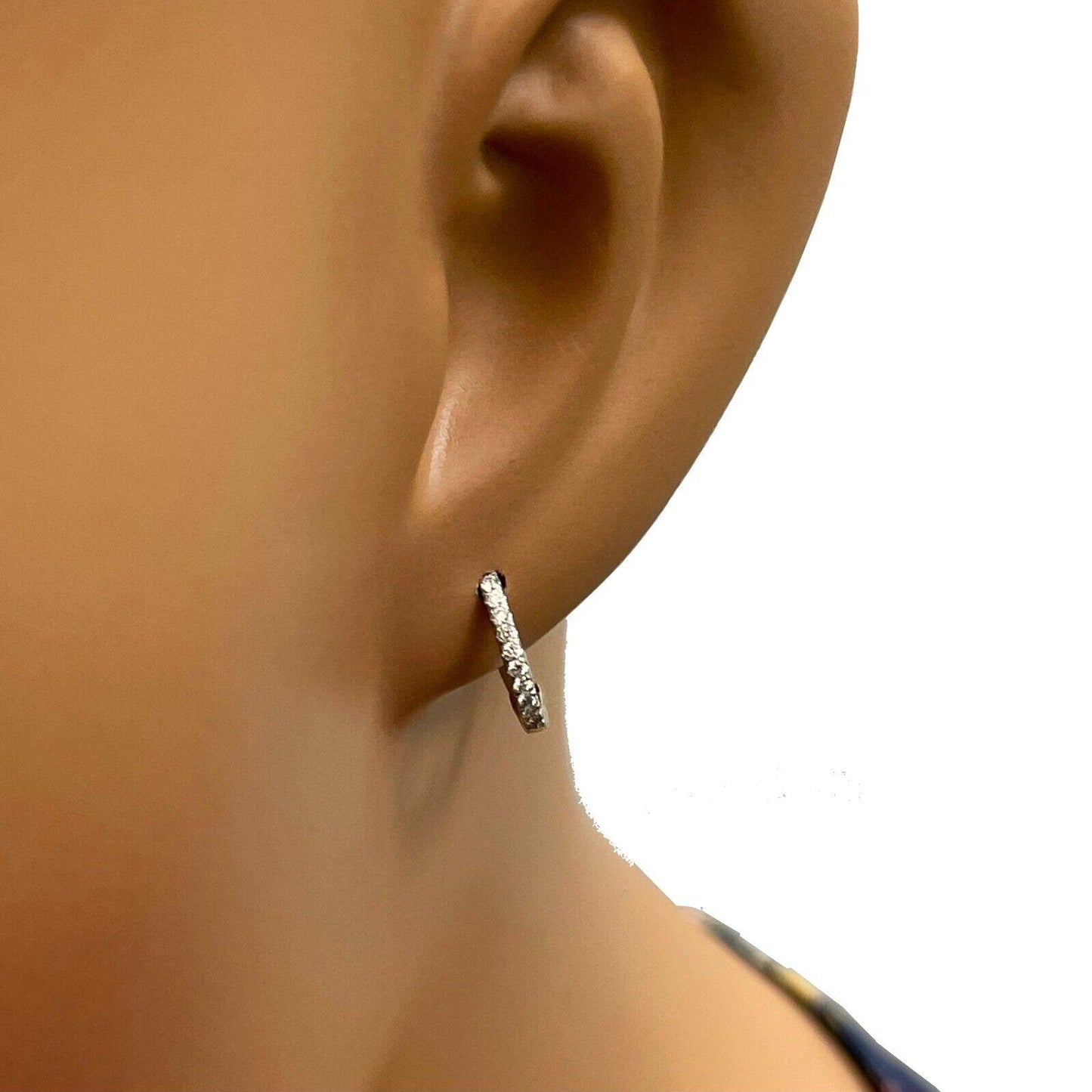 18ct White Gold & Natural Diamond Hoop Earrings 0.10ct 2mm Wide