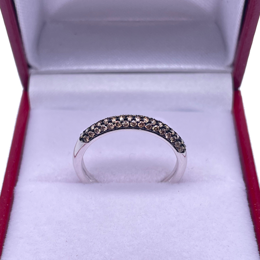 14ct White Gold Champagne Diamond 3 Row Dome Shaped Pave Set Ring 0.36ct  Diamond Ring