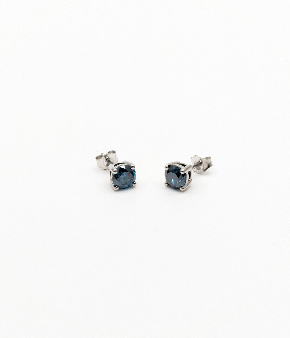 18ct White Gold Natural Teal Blue Diamond 4 Claw Ear Stud Earrings 1.60ct