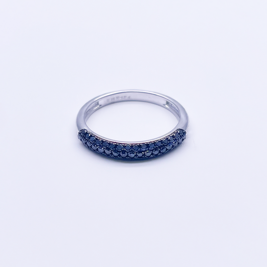 14ct White Gold Black Diamond 3 Row Dome Shaped Pave Set Ring 0.37ct  Diamond Ring