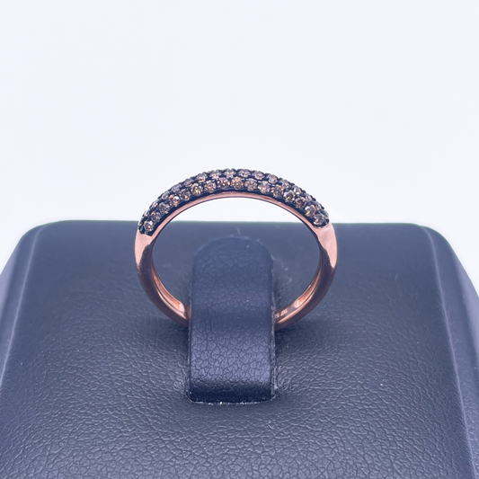 14ct Rose Gold Champagne Diamond 3 Row Dome Shaped Pave Set Ring 0.36ct  Diamond Ring