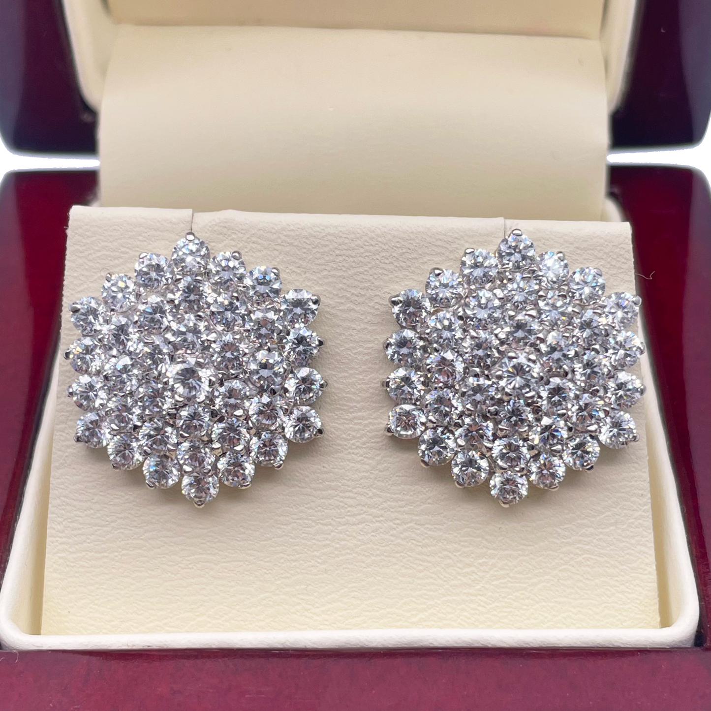 9ct White Gold Cubic Zirconia Hexagonal Cluster Earrings Hallmarked 20mm Wide