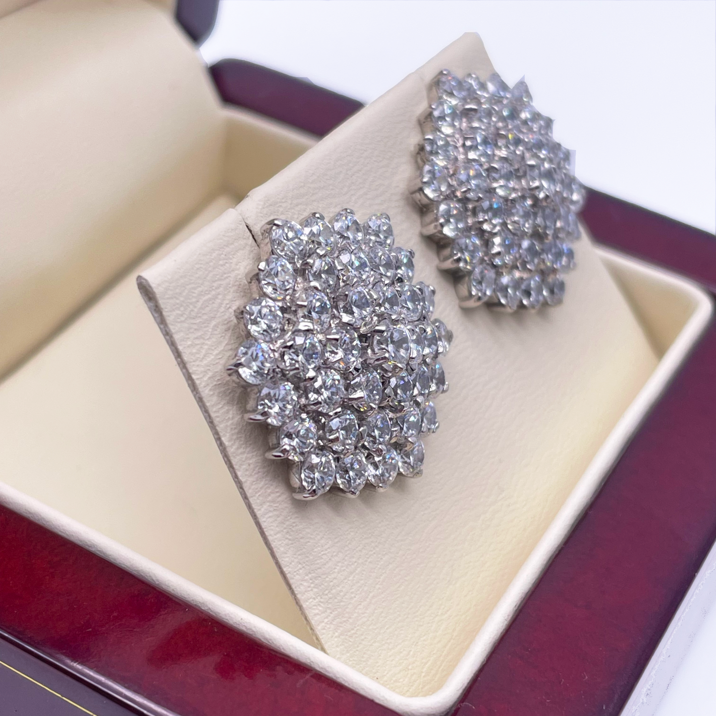 9ct White Gold Cubic Zirconia Hexagonal Cluster Earrings Hallmarked 20mm Wide
