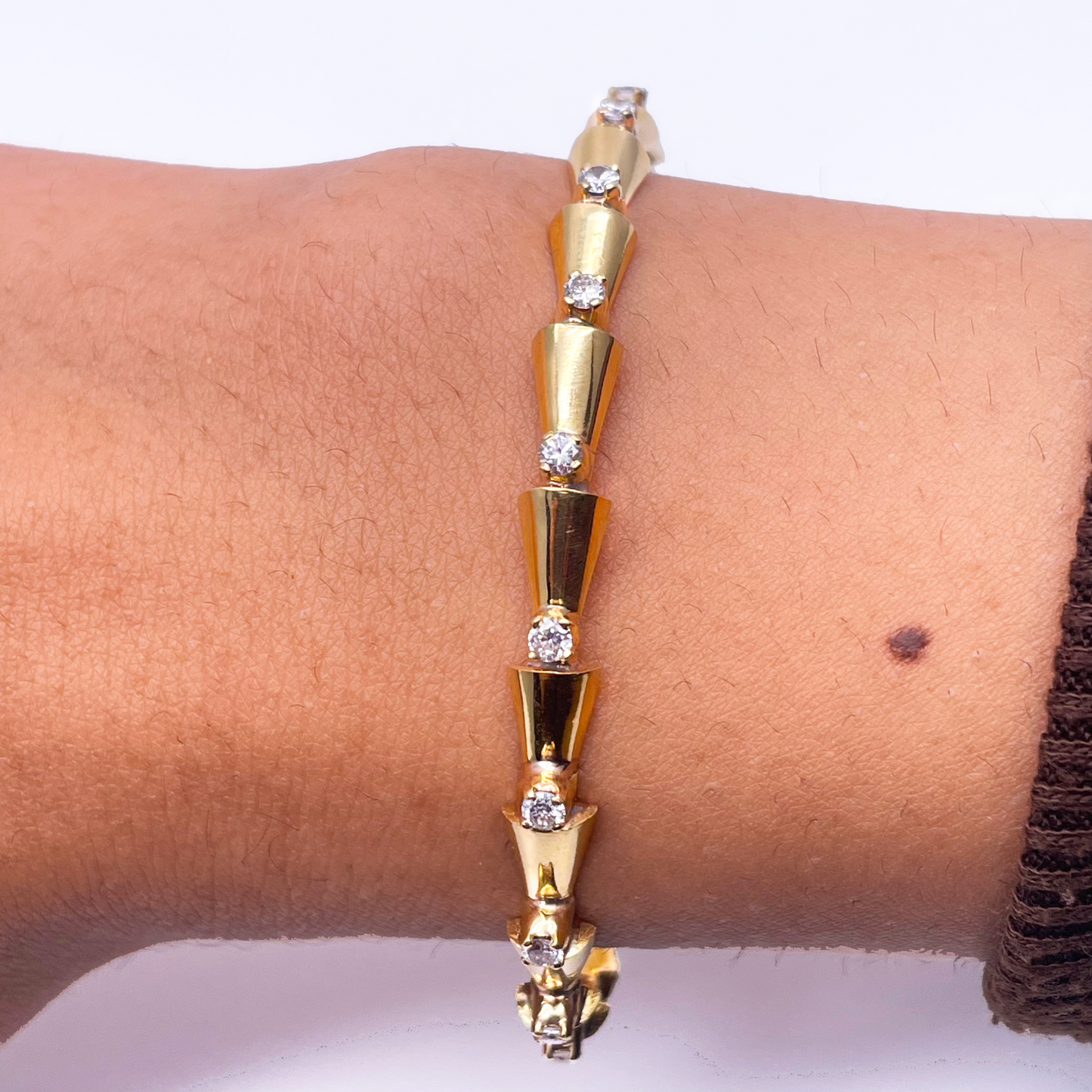 18ct Yellow Gold Solid Fancy Round Diamond Cuff Bangle Bracelet 1.00ct