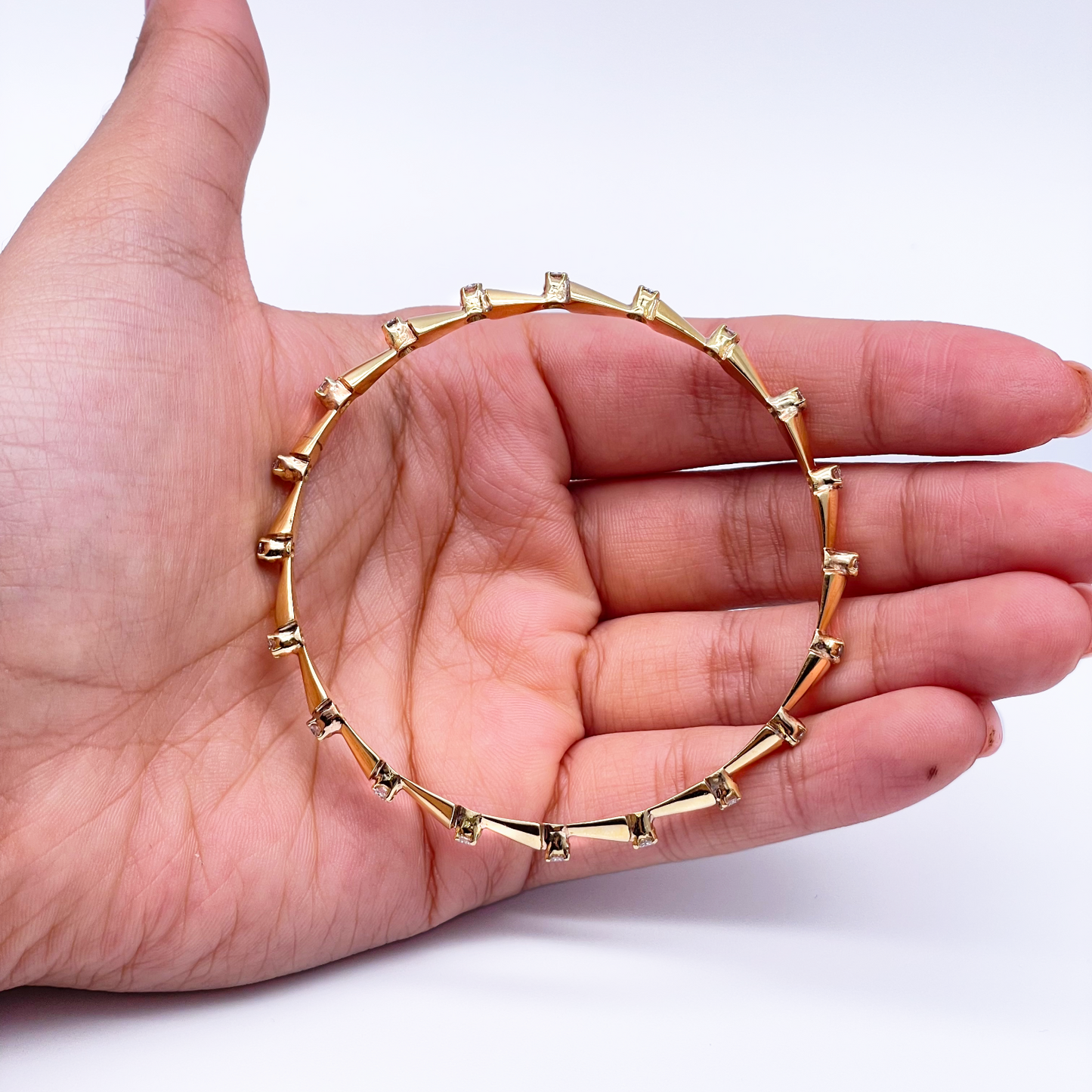 18ct Yellow Gold Solid Fancy Round Diamond Cuff Bangle Bracelet 1.00ct