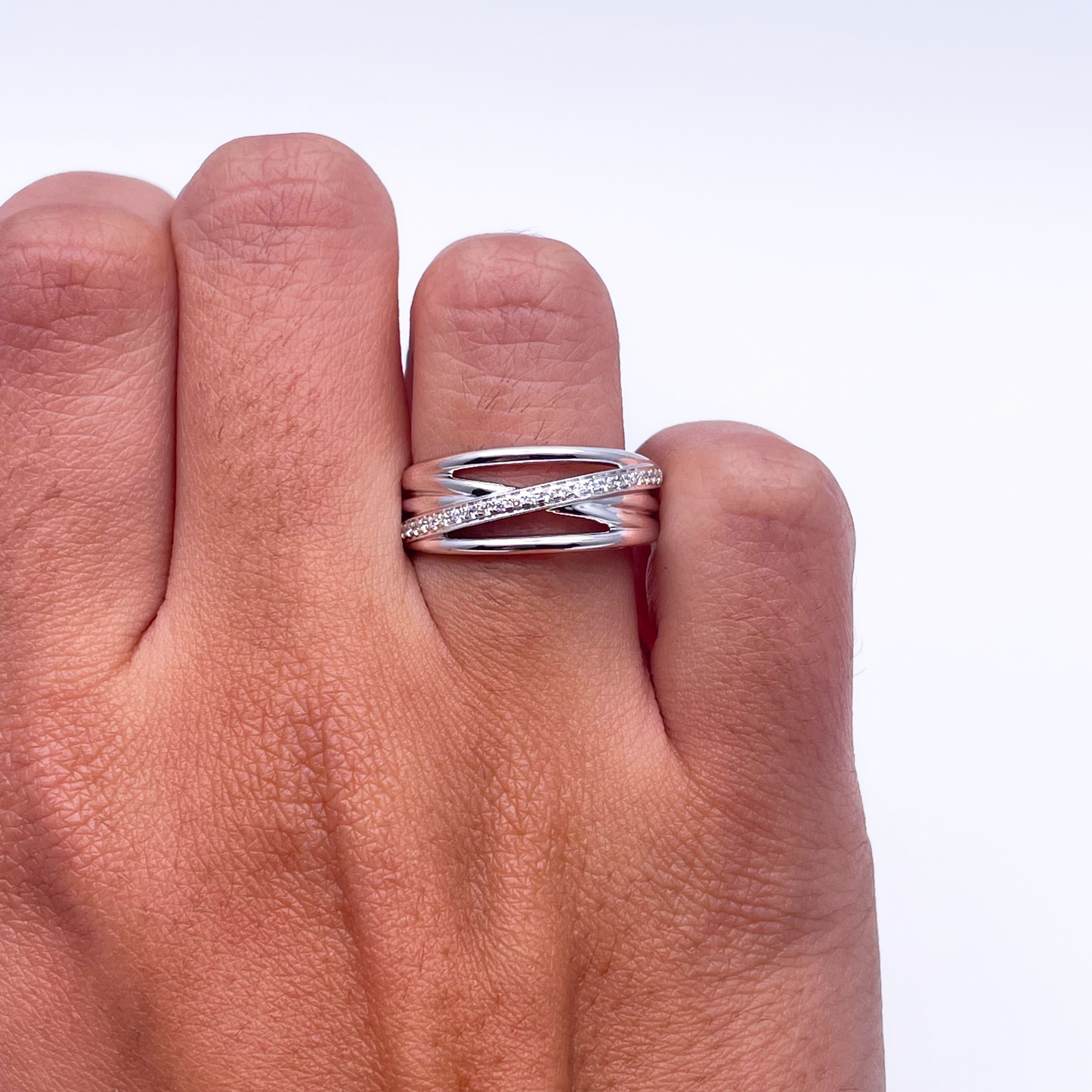 18ct White Gold Diamond Polished Crossover Half Eternity Ring 0.12ct