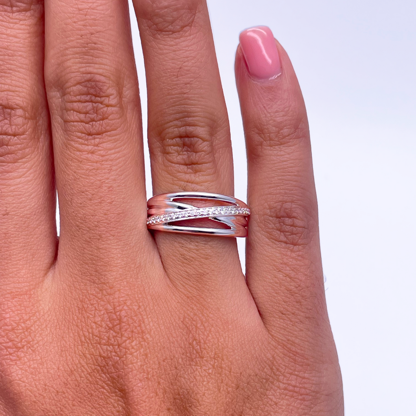 18ct White Gold Diamond Polished Crossover Half Eternity Ring 0.12ct