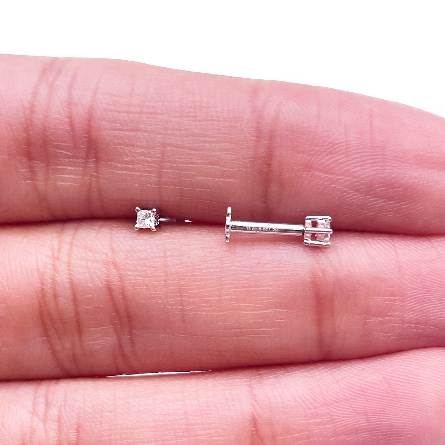 18ct White Gold Diamond Children's Earrings 0.06ct Child friendly safe & secure