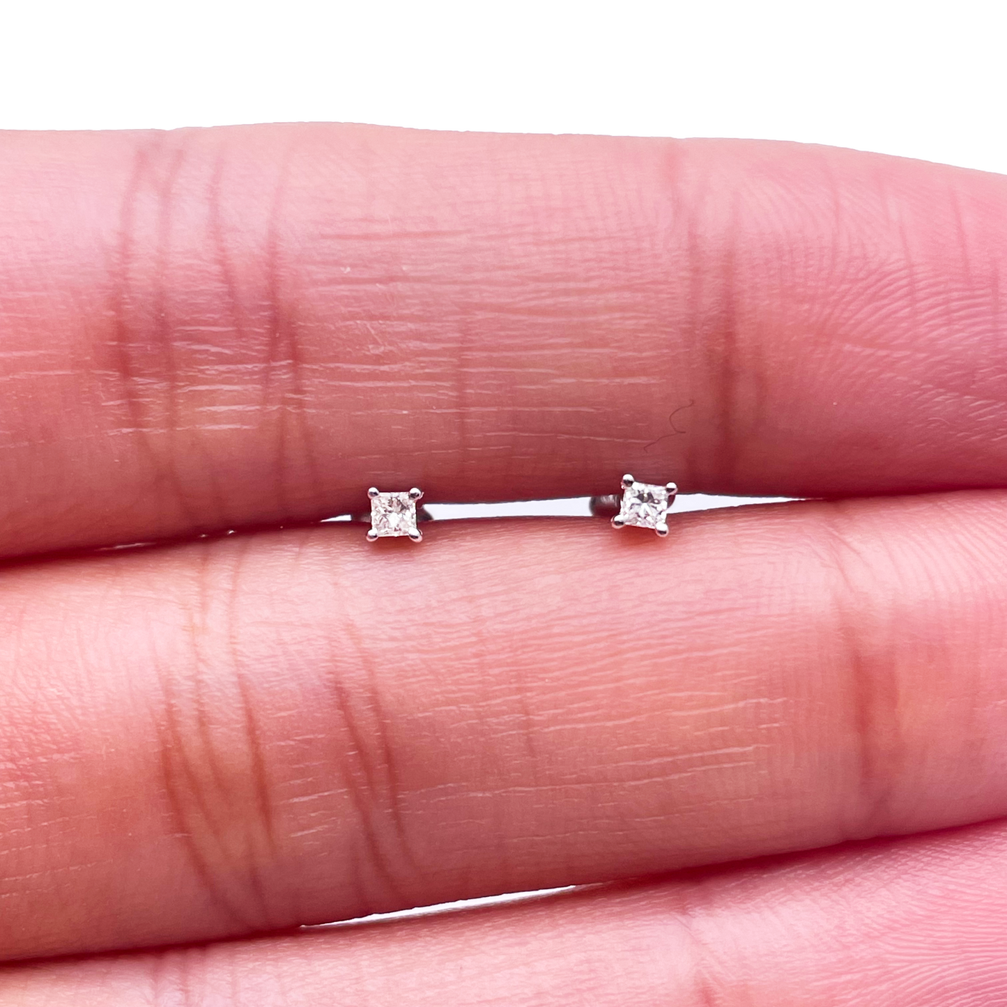 18ct White Gold Diamond Children's Earrings 0.06ct Child friendly safe & secure