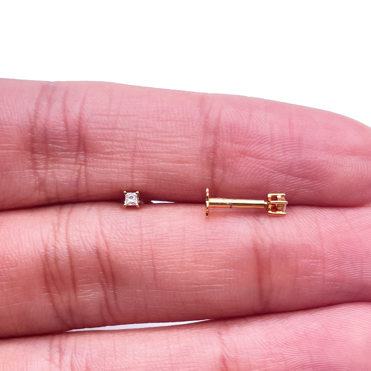 18ct White Gold Diamond Children's Earrings 0.06ct Child friendly safe & secure