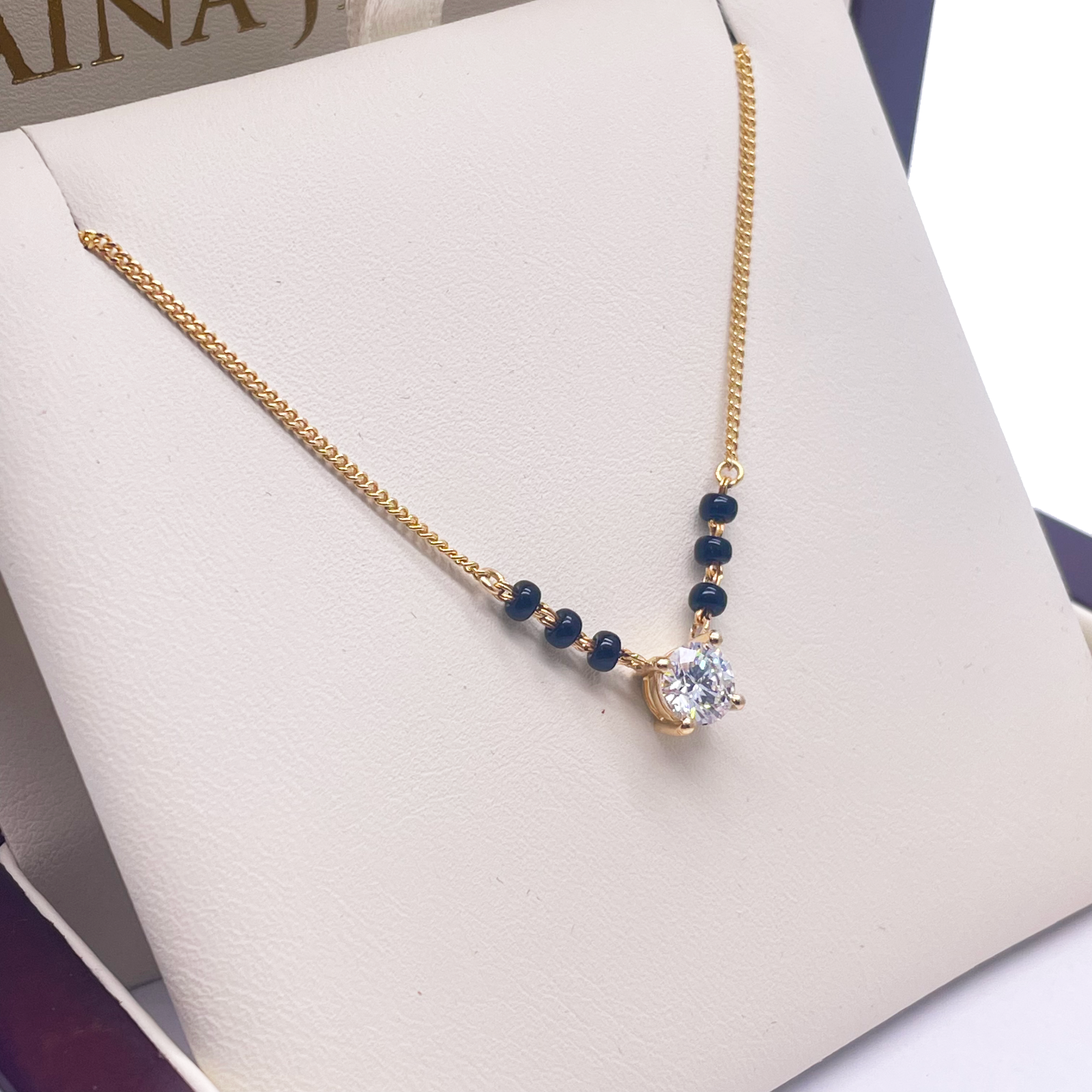 18ct Yellow Gold Lab Grown Diamond 0.70ct Black Beads Solitaire Mangalsutra Necklace  Mangalsutra Chains