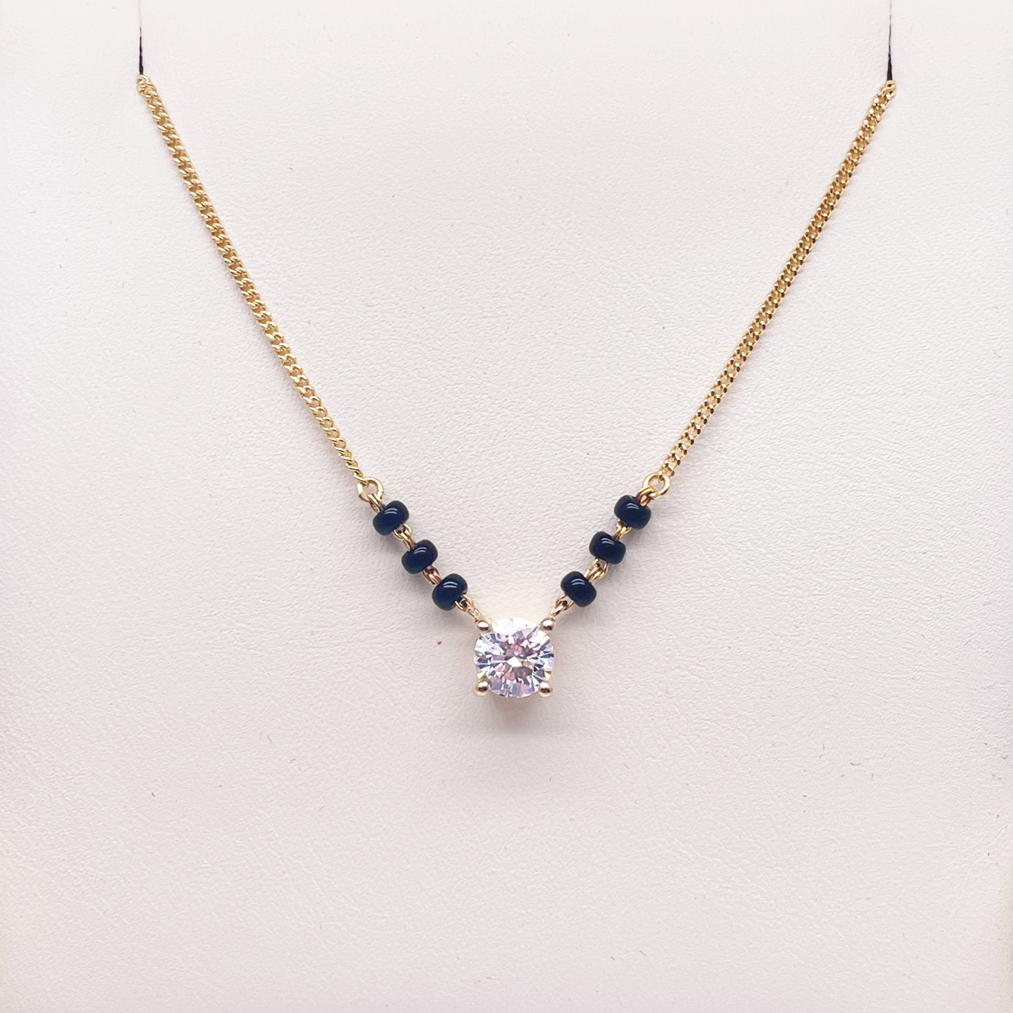 18ct Yellow Gold Lab Grown Diamond 0.70ct Black Beads Solitaire Mangalsutra Necklace  Mangalsutra Chains