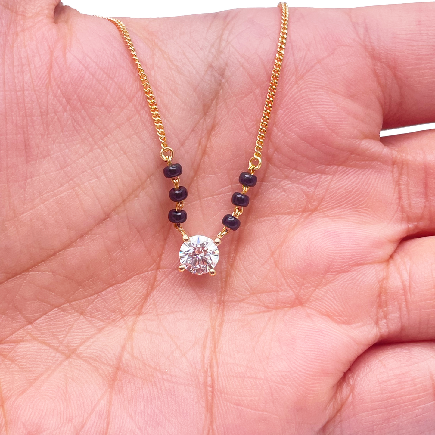 18ct Yellow Gold Lab Grown Diamond 0.70ct Black Beads Solitaire Mangalsutra Necklace  Mangalsutra Chains