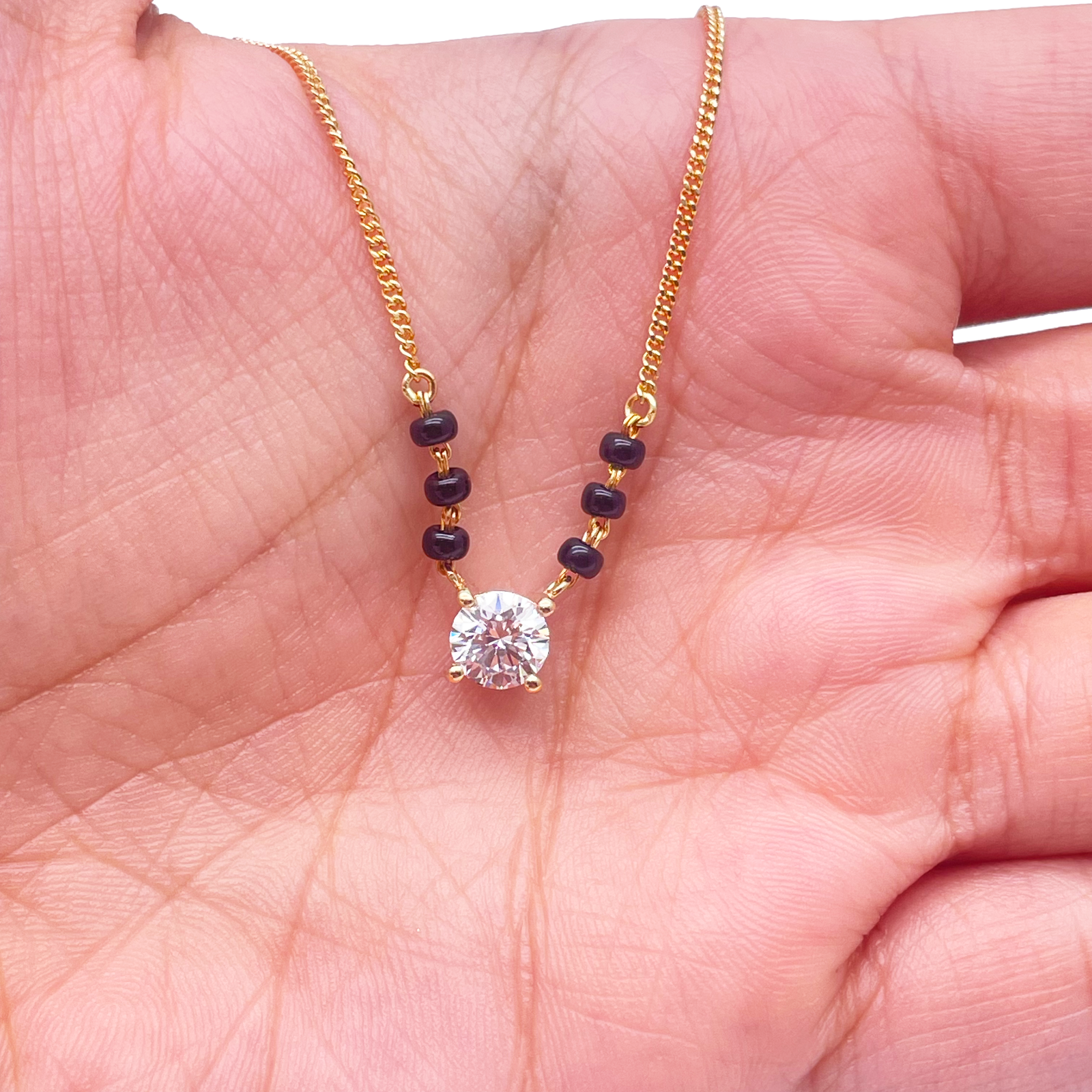 18ct Yellow Gold Lab Grown Diamond 0.70ct Black Beads Solitaire Mangalsutra Necklace  Mangalsutra Chains