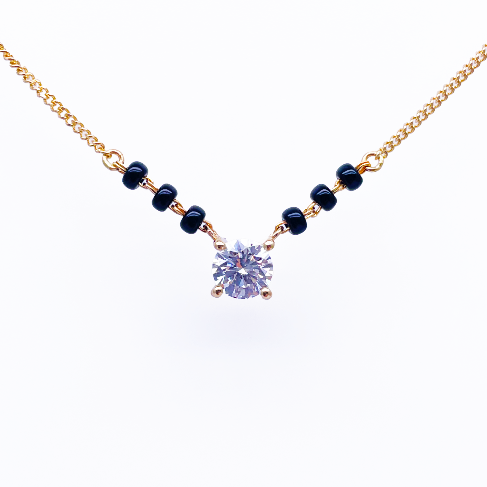 18ct Yellow Gold Lab Grown Diamond 0.70ct Black Beads Solitaire Mangalsutra Necklace  Mangalsutra Chains