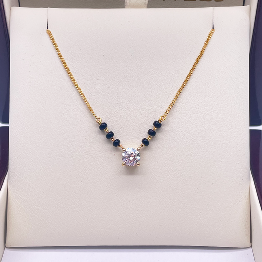 18ct Yellow Gold Lab Grown Diamond 0.50ct Black Beads Mangalsutra Necklace  Mangalsutra Chains