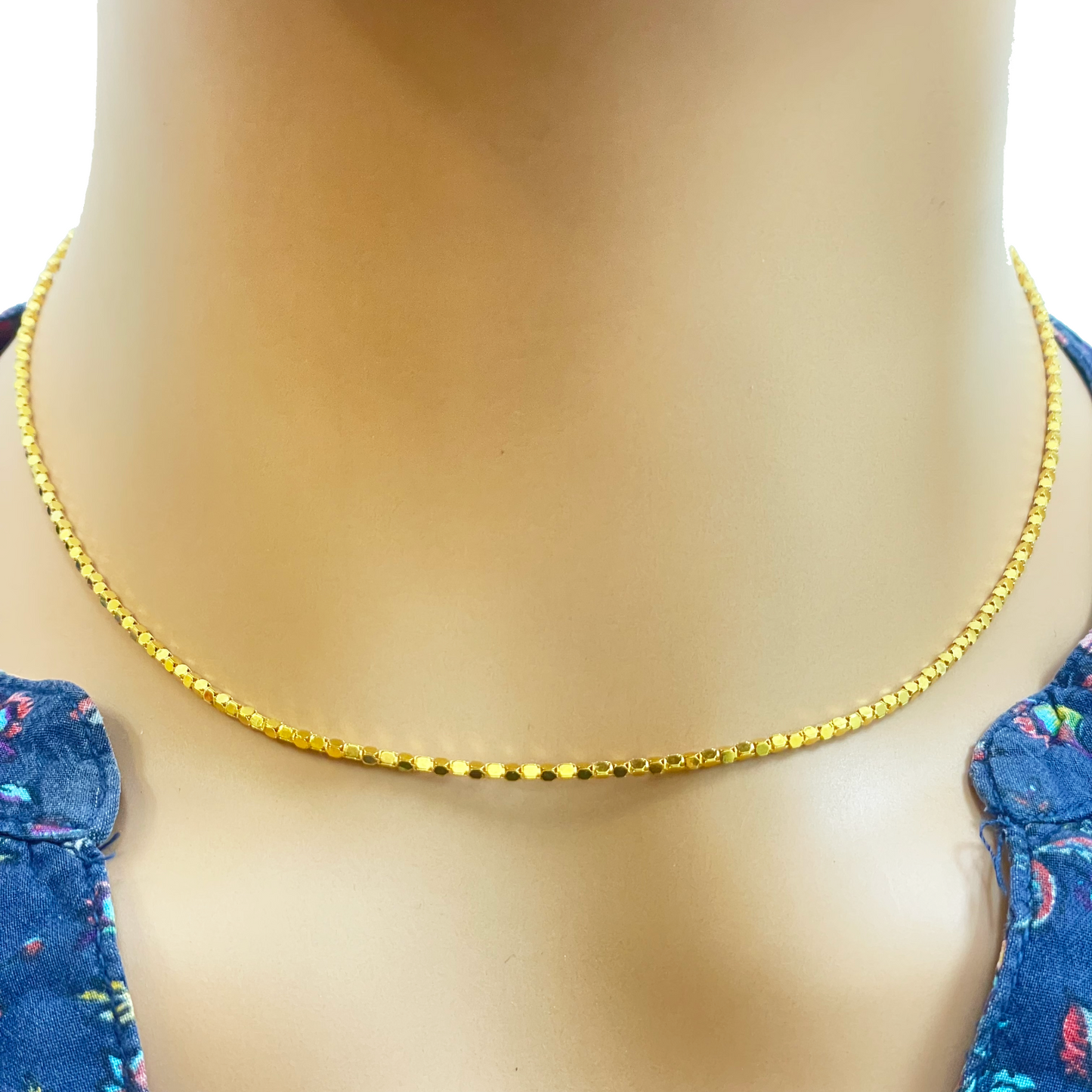 22ct Yellow Gold Shiny Hexagonal Linked High Polished Chain Necklace 16''inches
