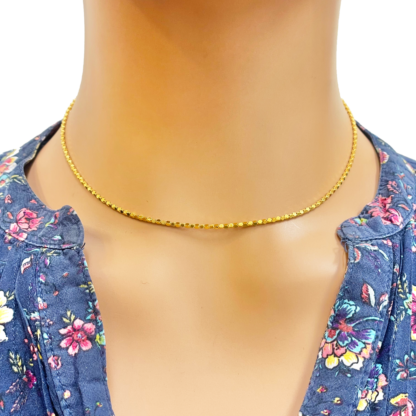 22ct Yellow Gold Shiny Hexagonal Linked High Polished Chain Necklace 16''inches