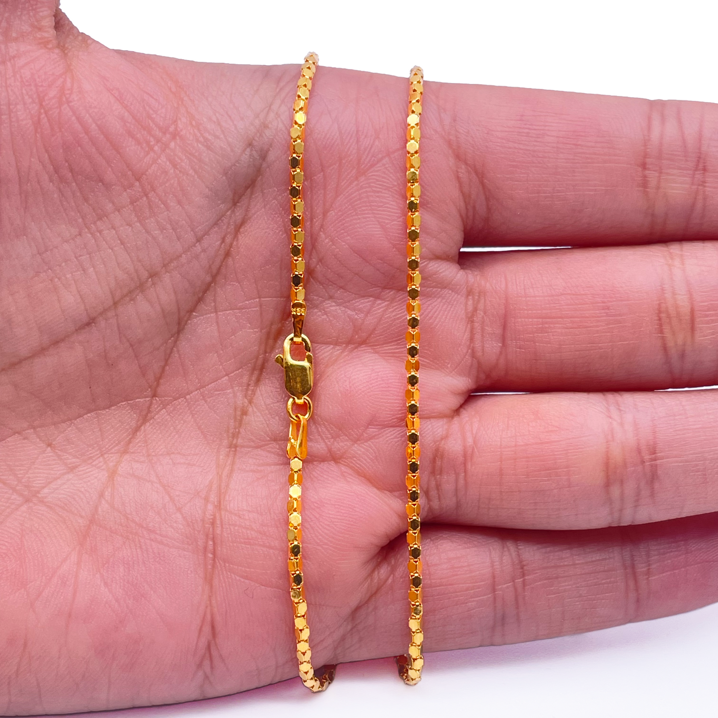 22ct Yellow Gold Shiny Hexagonal Linked High Polished Chain Necklace 16''inches
