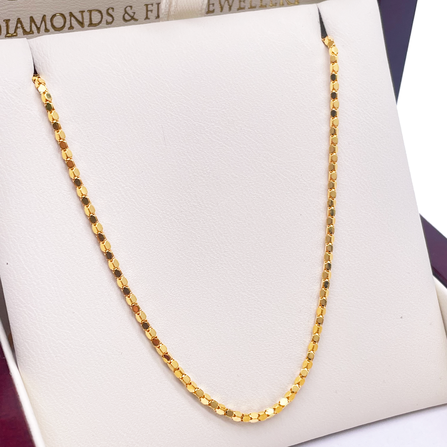 22ct Yellow Gold Shiny Hexagonal Linked High Polished Chain Necklace 16''inches