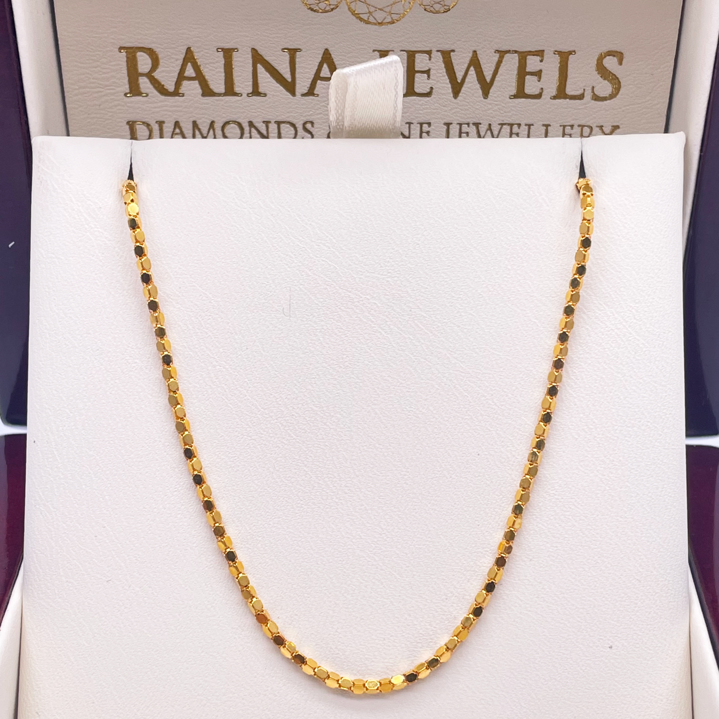 22ct Yellow Gold Shiny Hexagonal Linked High Polished Chain Necklace 16''inches