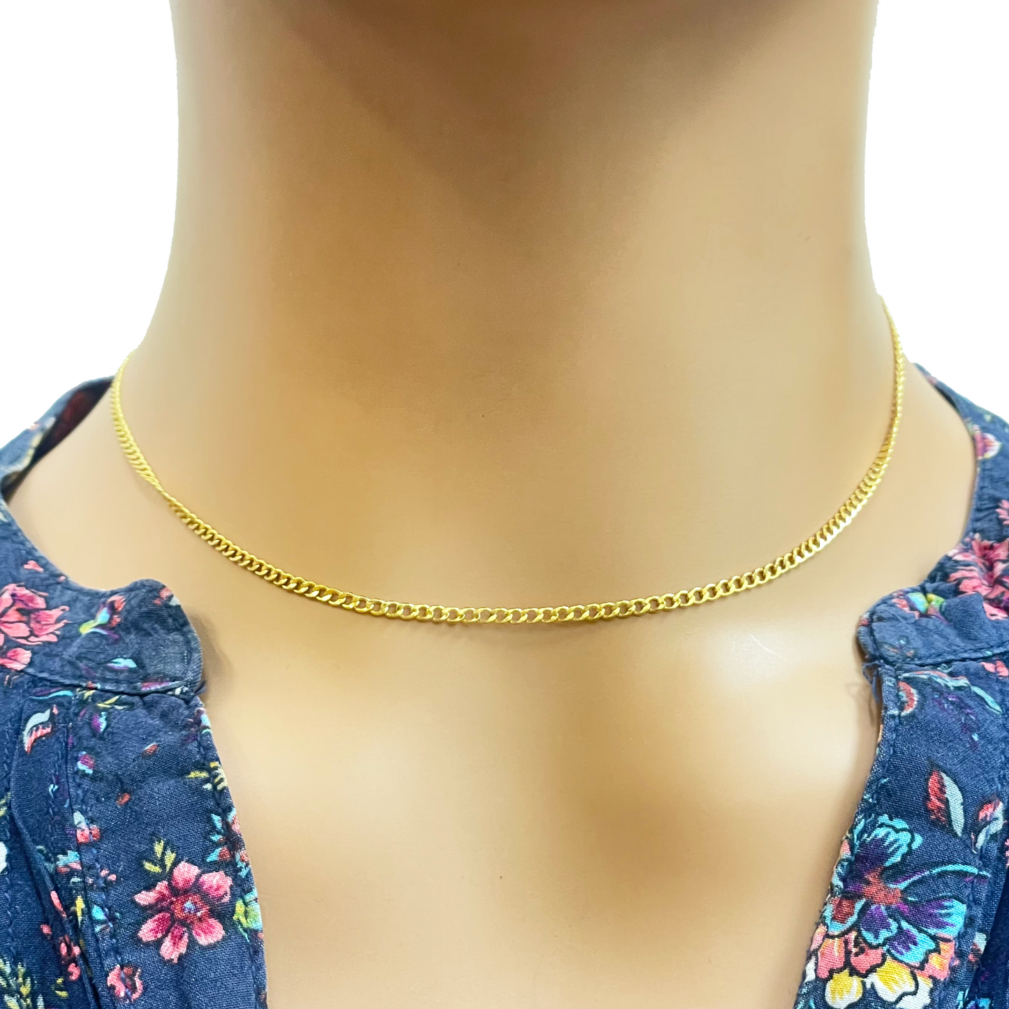 22ct Yellow Gold High Polished Flat Curb Link Chain/Necklace 15.5''inches