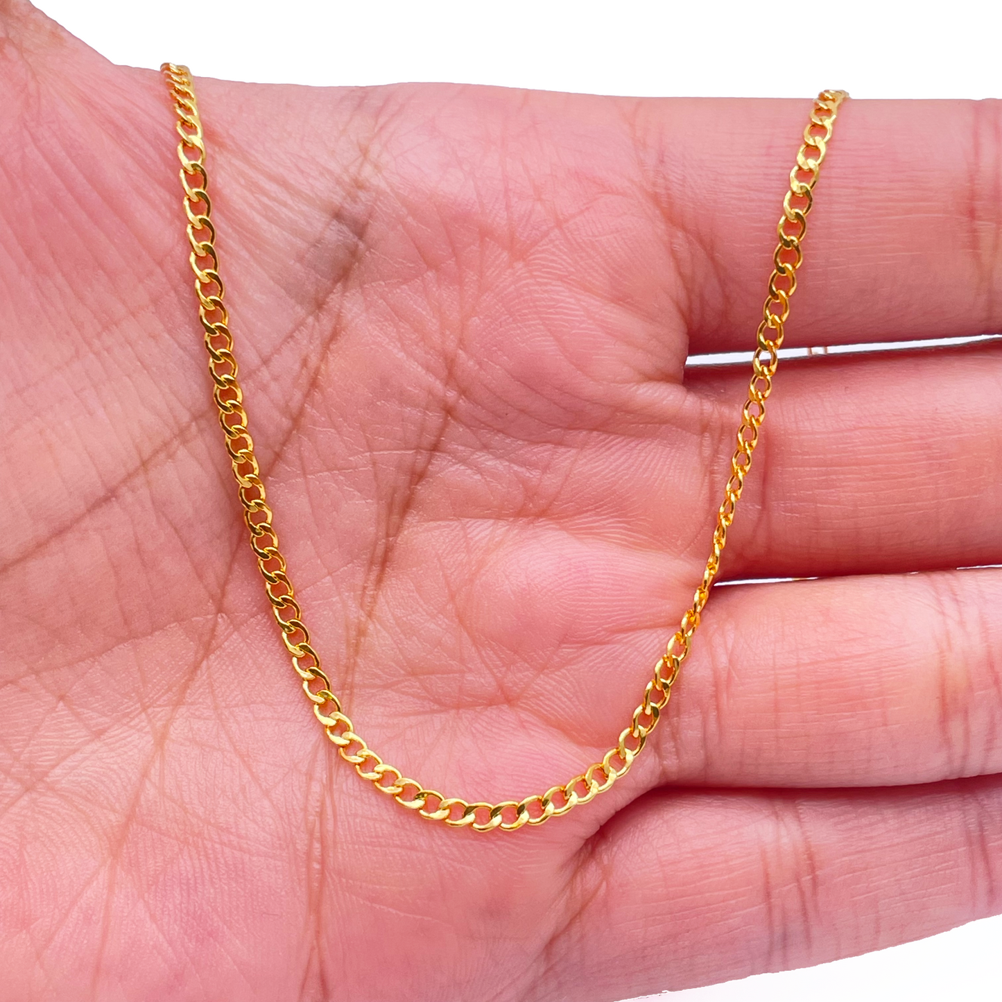 22ct Yellow Gold High Polished Flat Curb Link Chain/Necklace 15.5''inches