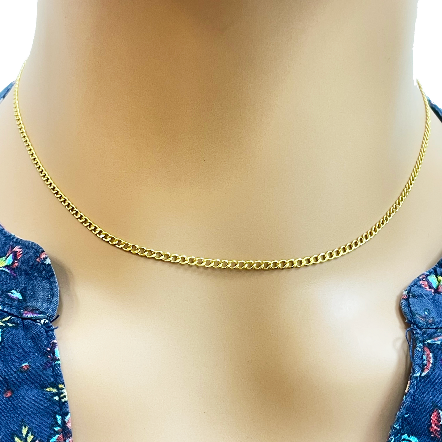 22ct Yellow Gold High Polished Flat Curb Link Chain/Necklace 15.5''inches