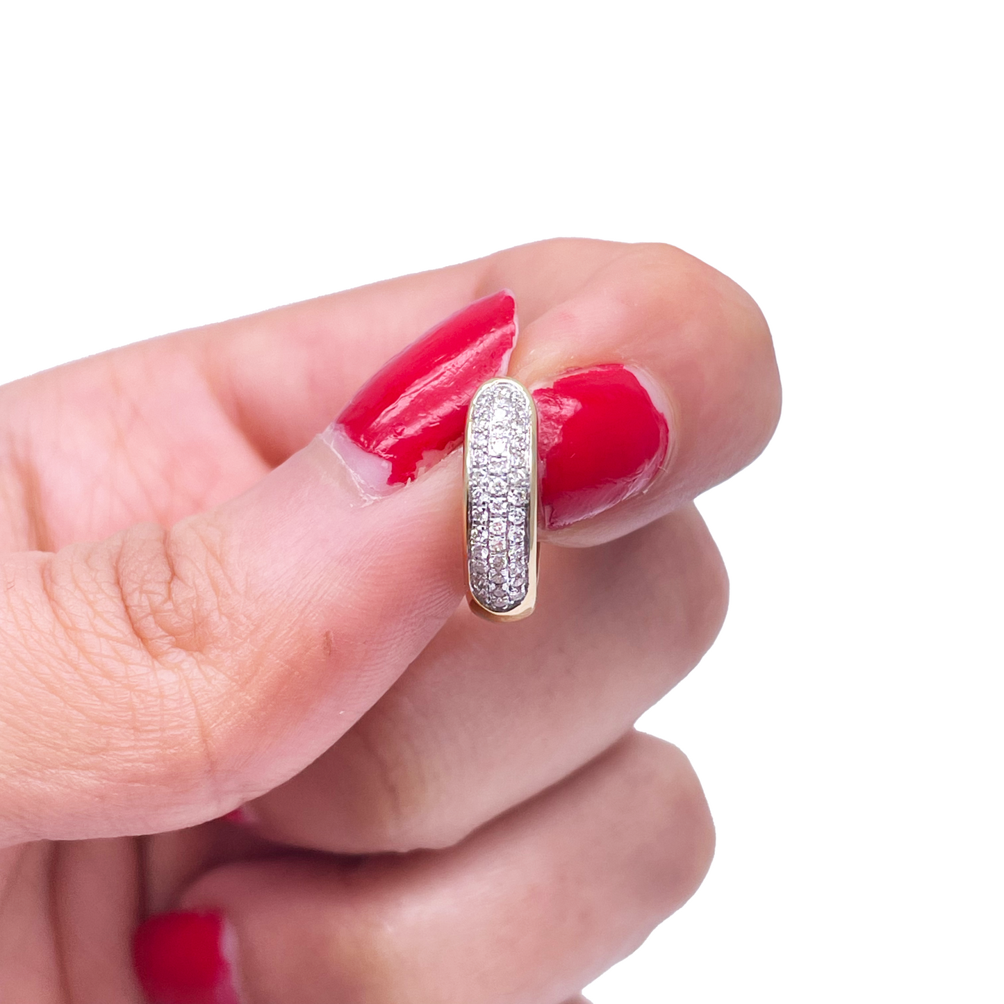 18ct Yellow Gold 3 Row Diamond Pair Of Hoop Huggies Earrings 0.29ct