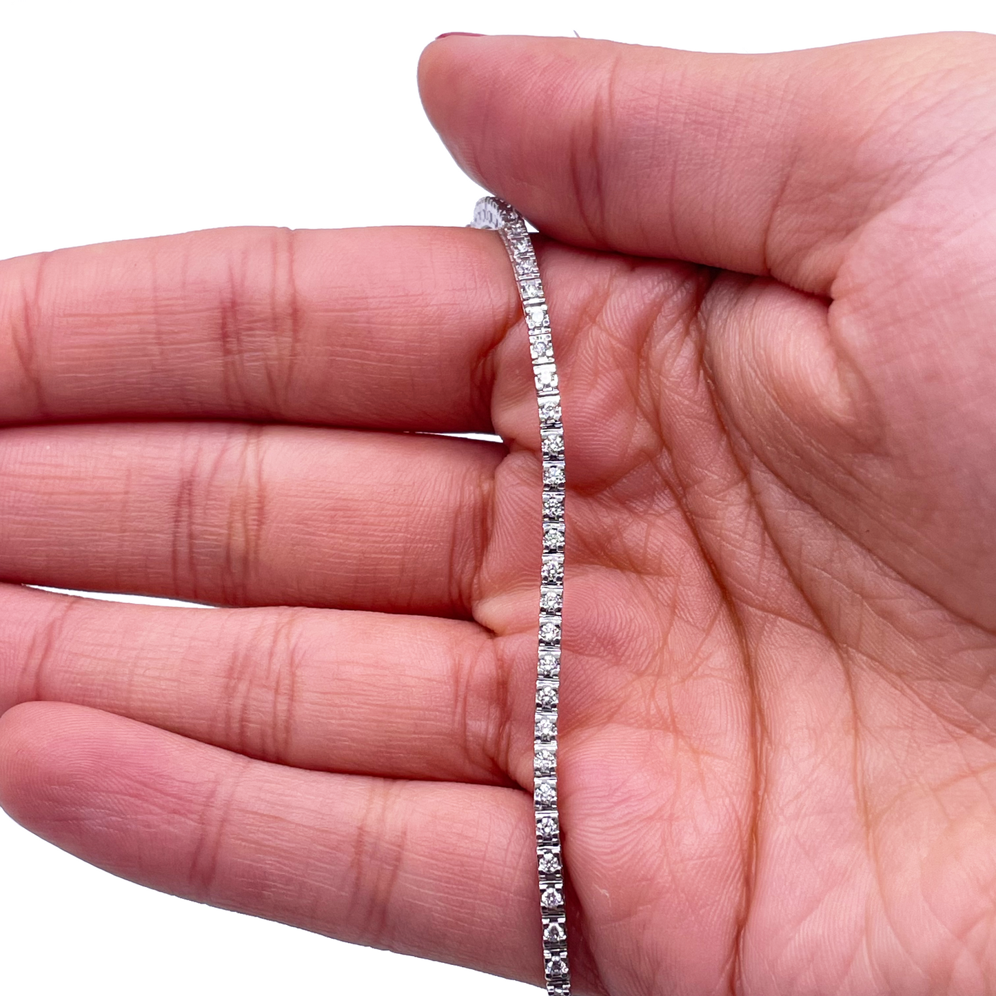 14ct White Gold Natural Diamond Tennis Bracelet 4claw 1.00ct 7''inches