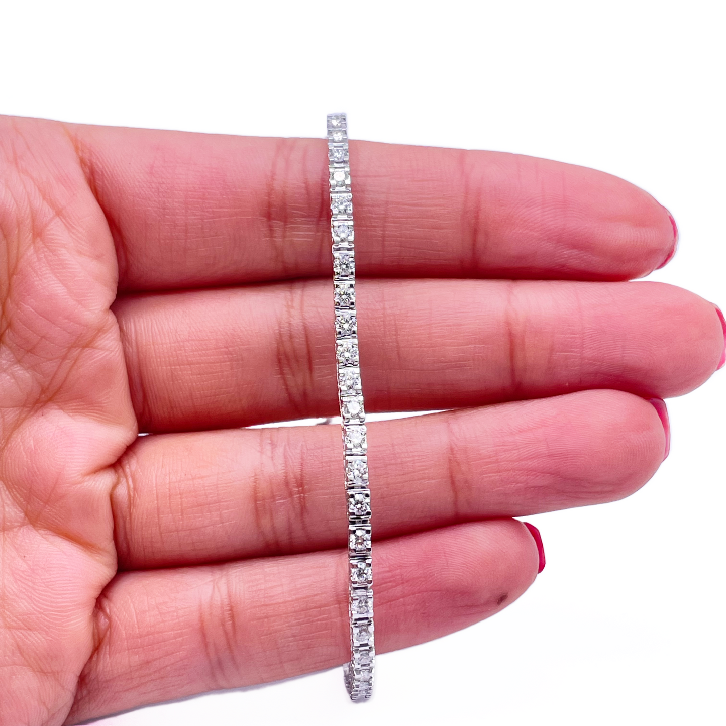 14ct White Gold Natural Diamond Tennis Bracelet 4 claw 2.00ct 7''inches