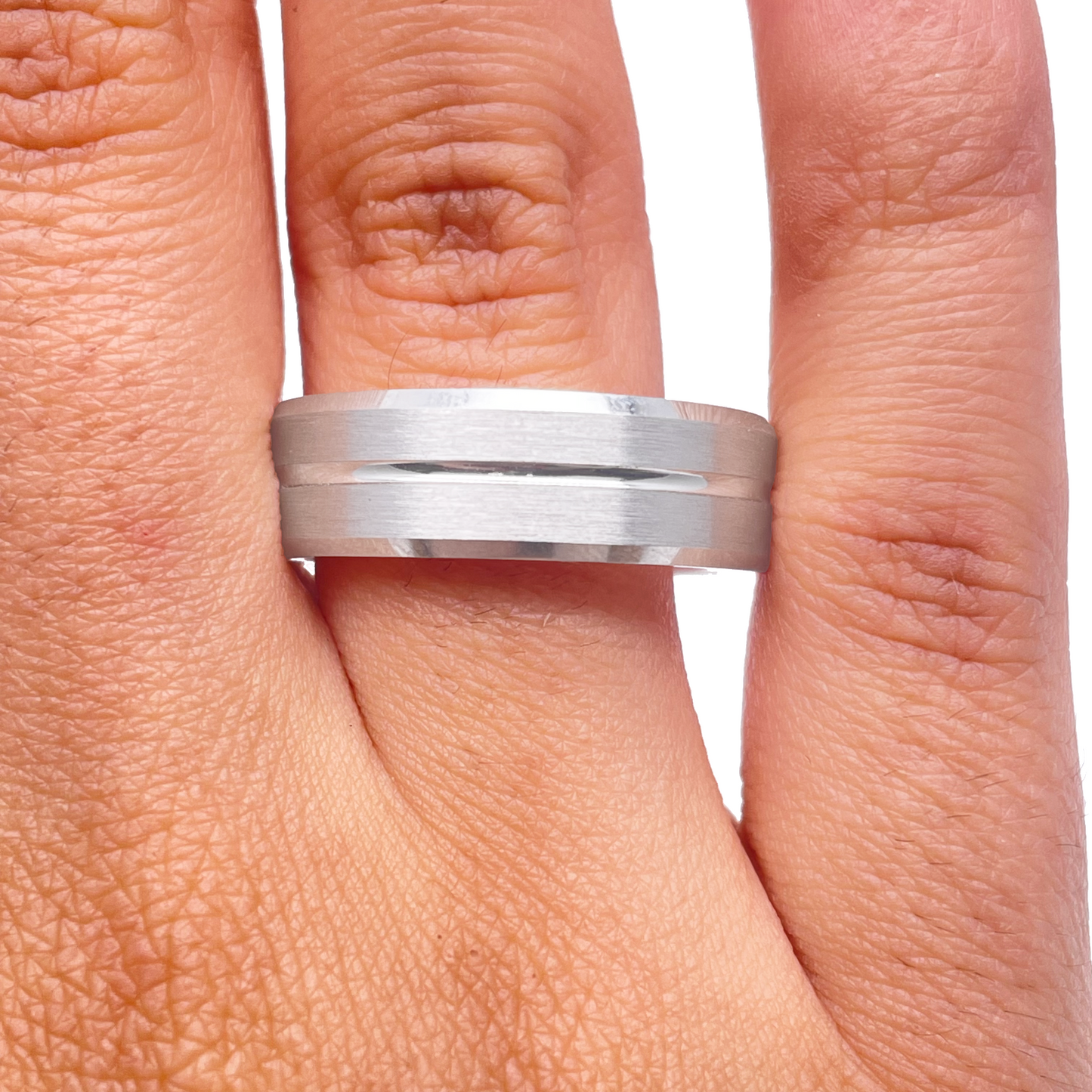 Mens Platinum Wedding Band 7mm Matt with Centre Grove & Bevelled Edges Heavy Weight