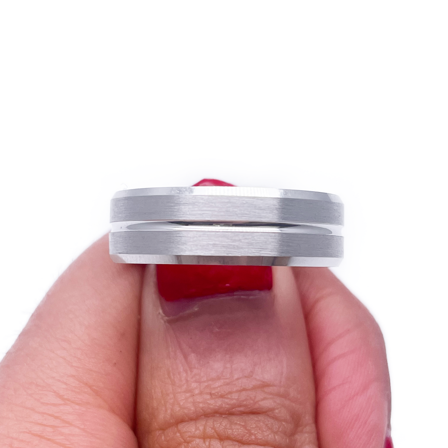 Mens Platinum Wedding Band 7mm Matt with Centre Grove & Bevelled Edges Heavy Weight
