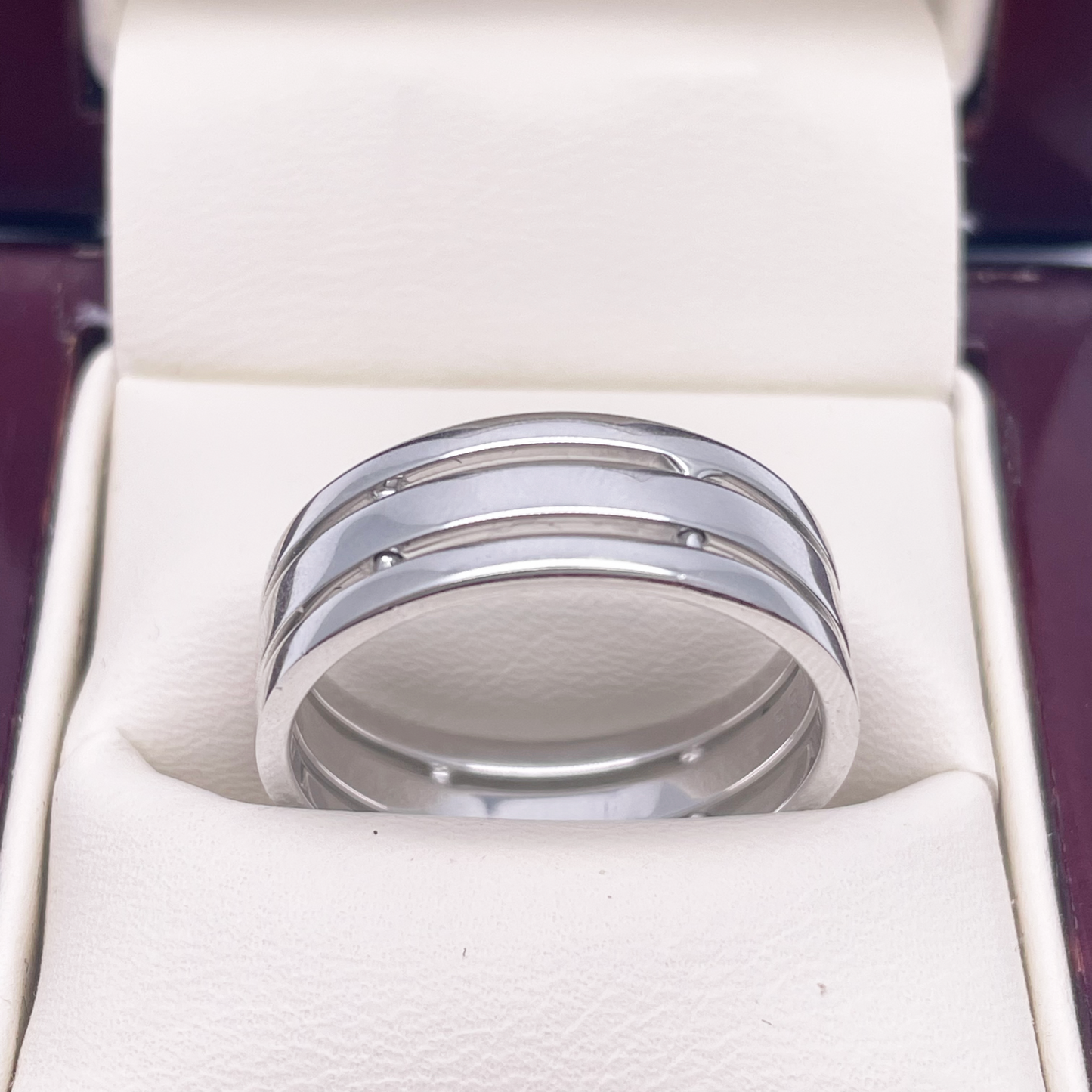 Mens Platinum 7mm Unique Polished 3 Row Cut Out Wedding Band Heavy Weight