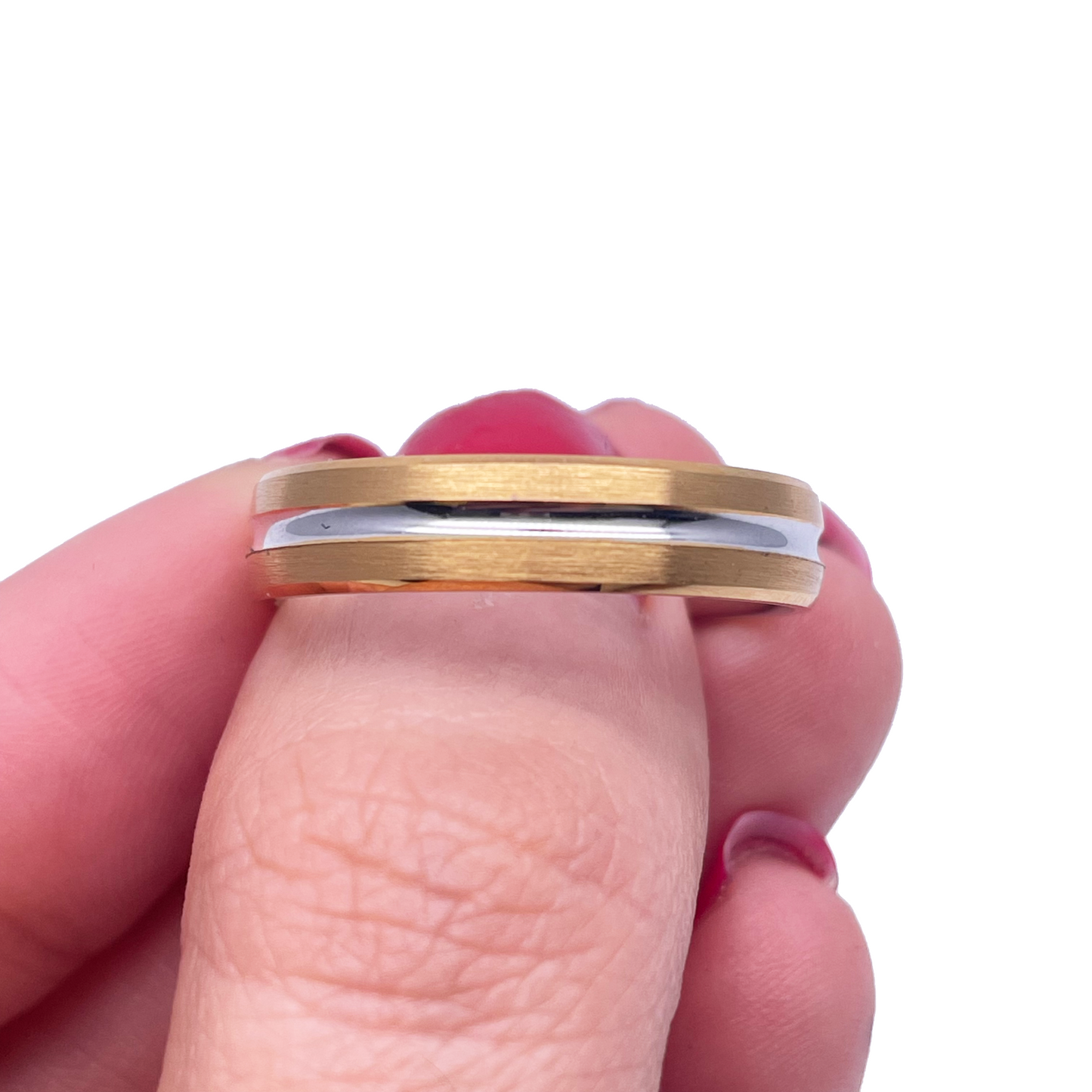18ct Yellow/White Gold Bicolour Mens Wedding 5mm Band Middle Groove Bevelled