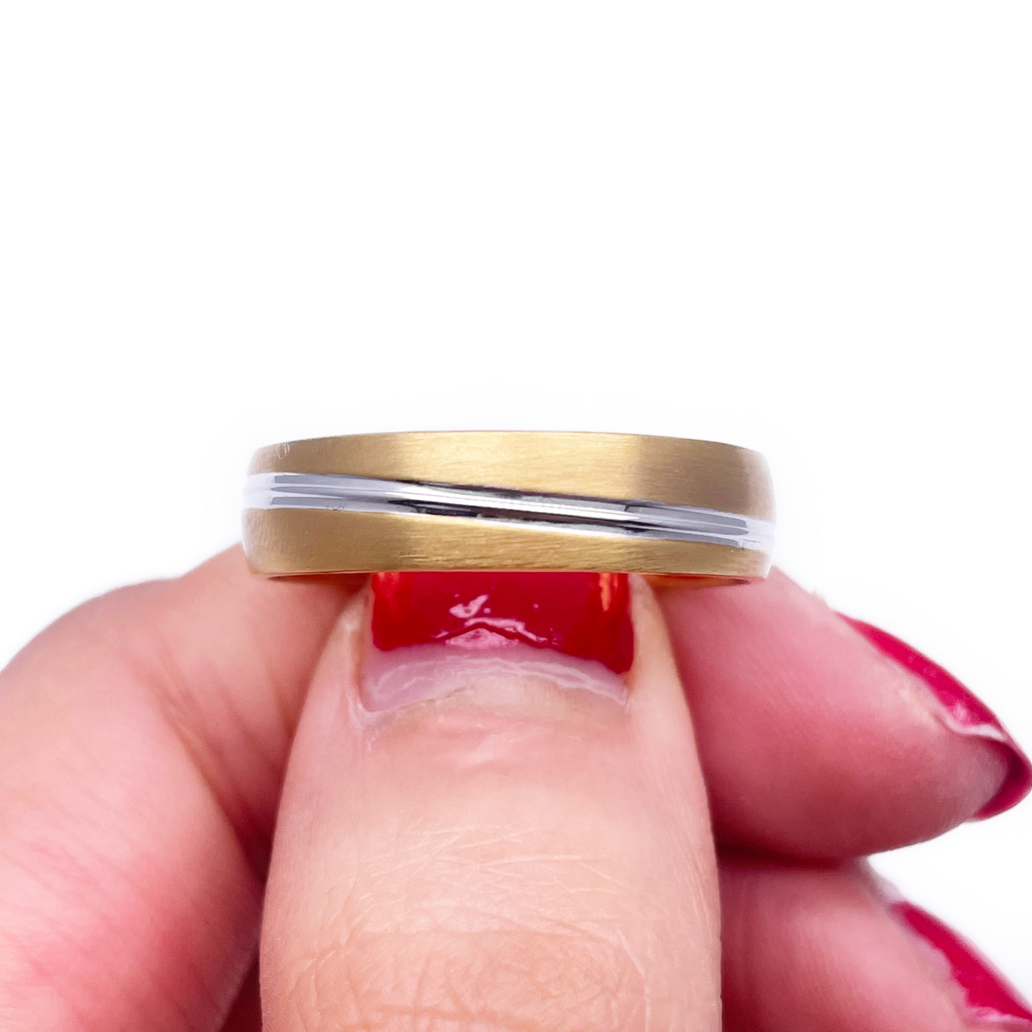 18ct Yellow/White Gold Bicolour Mens Wedding 5mm Band Double Wrapped Groove