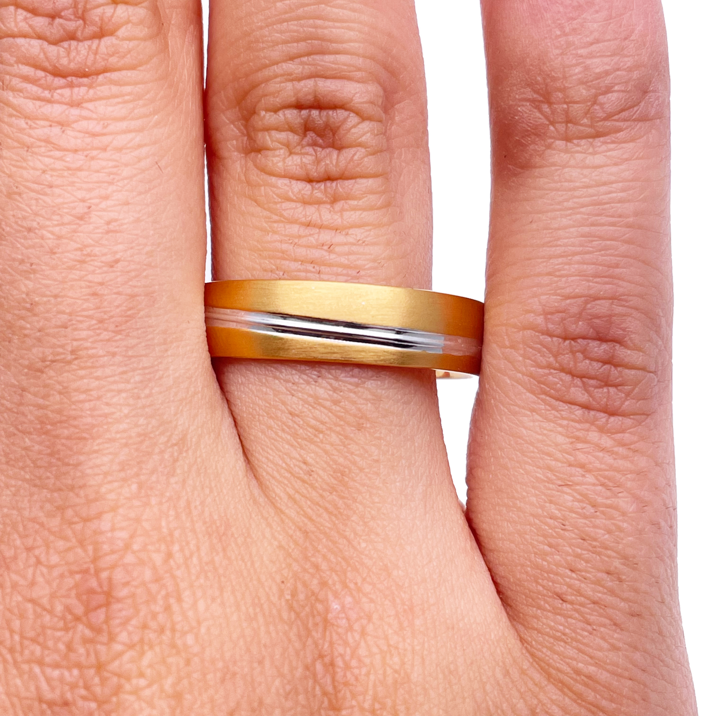 18ct Yellow/White Gold Bicolour Mens Wedding 5mm Band Double Wrapped Groove