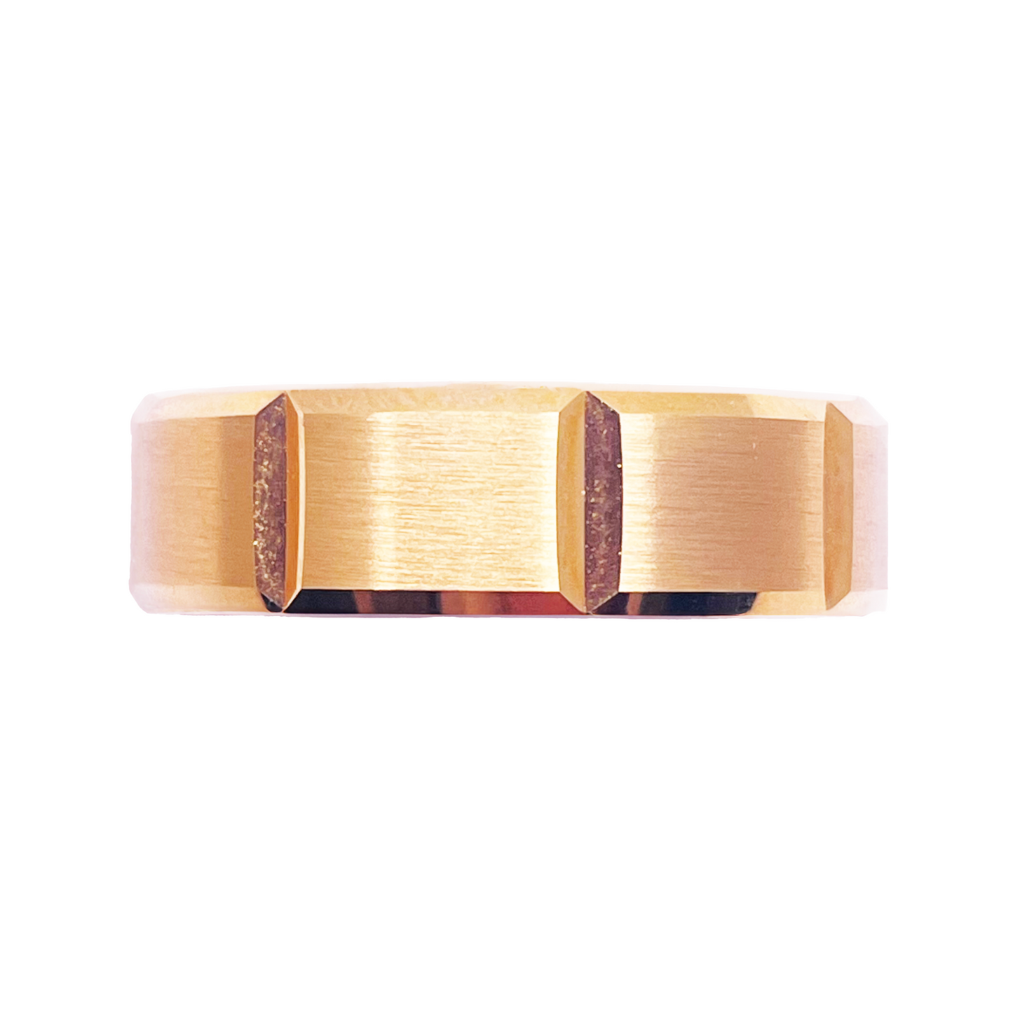 18ct Yellow Mens Wedding 6mm Band Fancy Square Matt Finish Bevelled Groove Edges