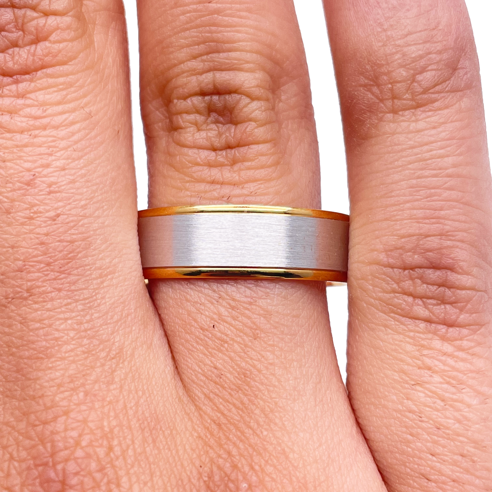 18ct Yellow/White Gold Mens Wedding 6mm Band Matt Middle & High Polished Edges