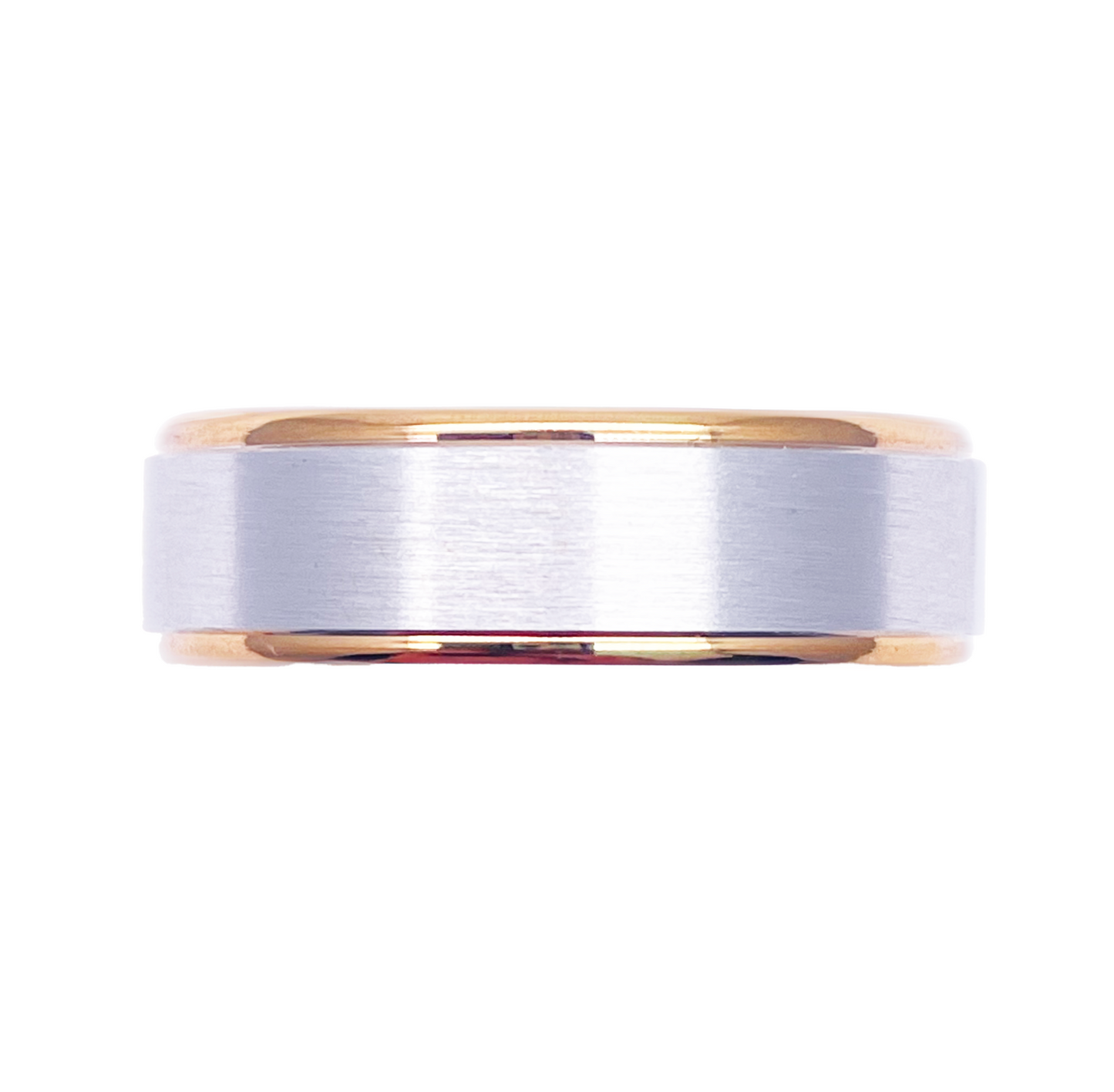 18ct Yellow/White Gold Mens Wedding 6mm Band Matt Middle & High Polished Edges