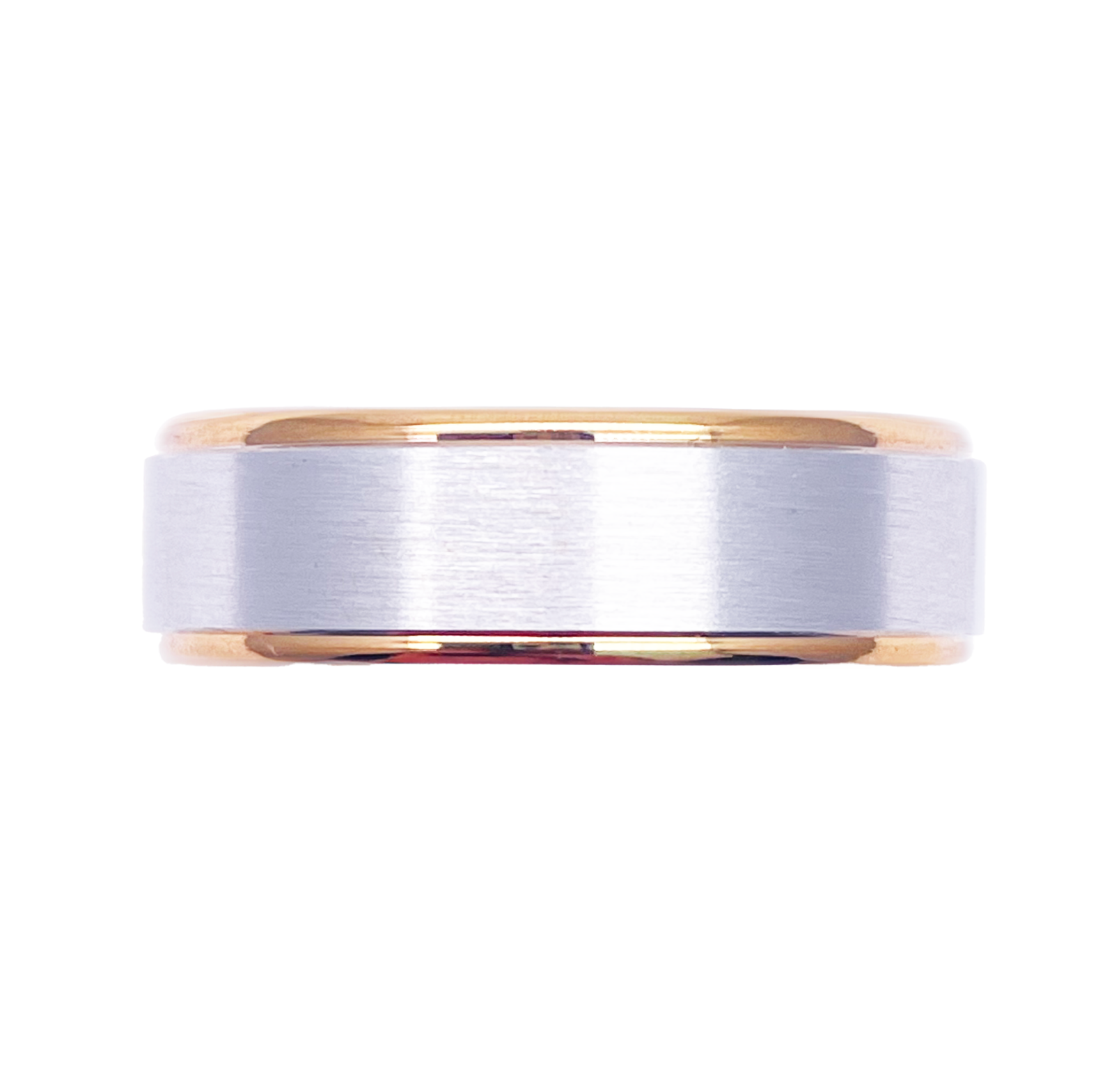 18ct Yellow/White Gold Mens Wedding 6mm Band Matt Middle & High Polished Edges
