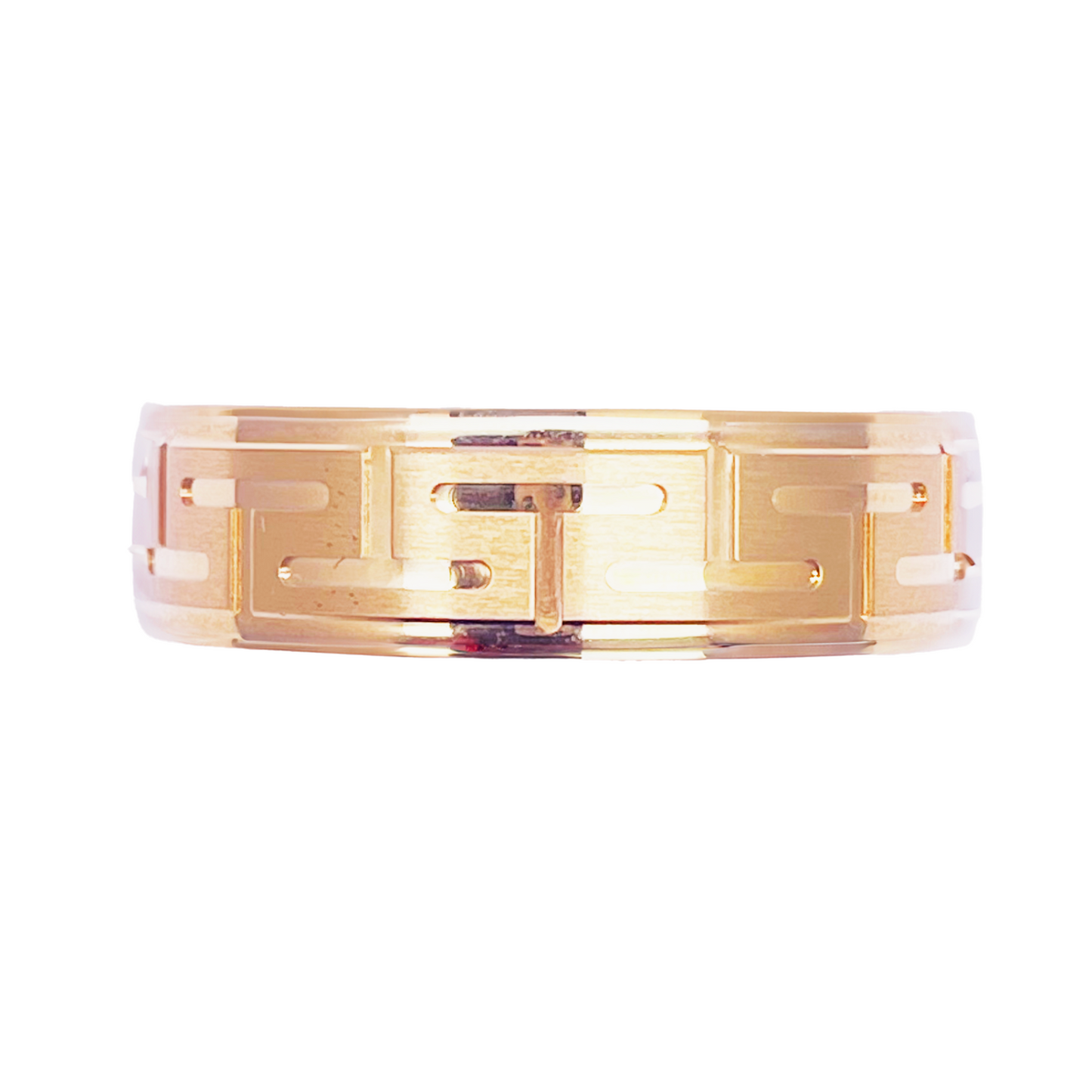 18ct Yellow Gold Mens Wedding 6mm Polished Band With Matt Greek Key Pattern