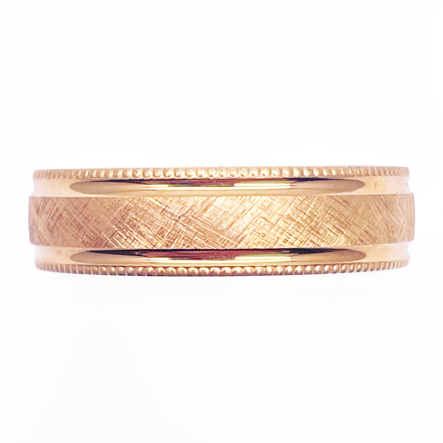 18ct Yellow Gold Mens Wedding 6mm Band Matt Middle and Groves Milgrain Edges
