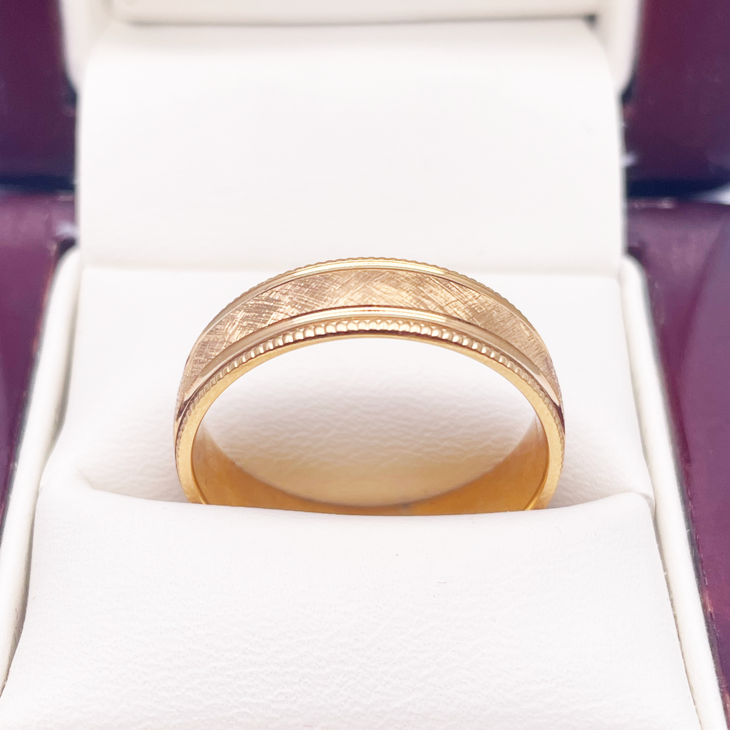 18ct Yellow Gold Mens Wedding 6mm Band Matt Middle and Groves Milgrain Edges