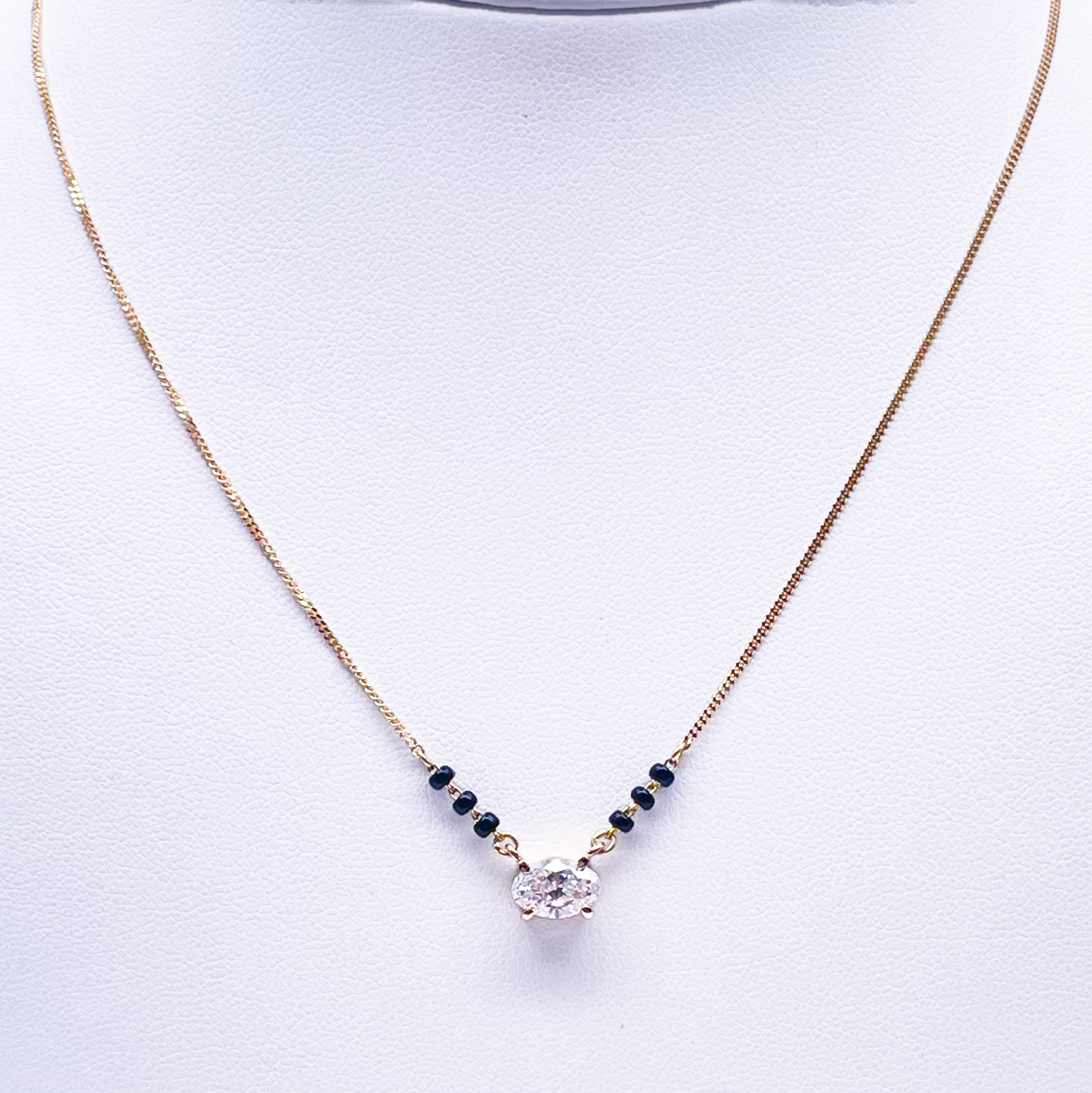 18ct Yellow Gold Lab Grown Oval Diamond 1.00ct Black Beads Mangalsutra Necklace IGI Certified