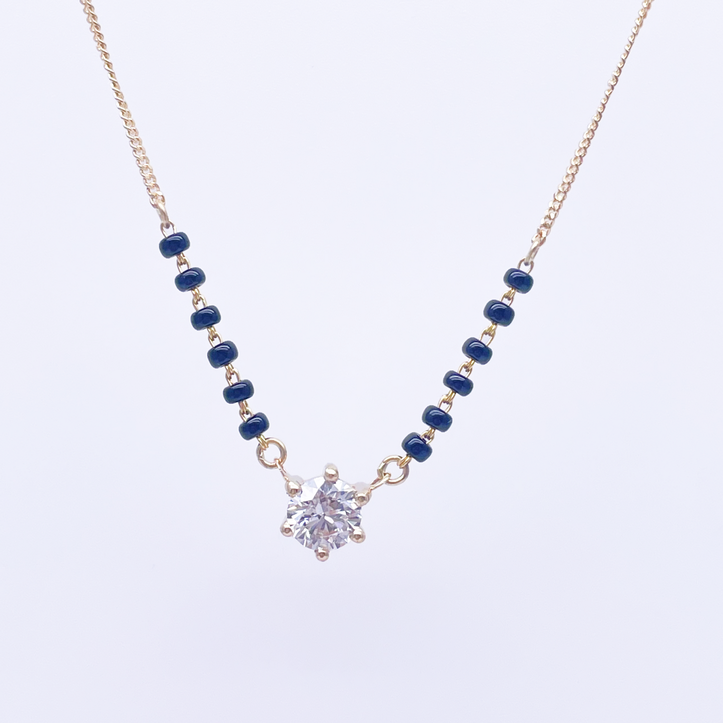 18ct Yellow Gold Lab Grown 6 Claw Diamond 0.70ct Black Beads Mangalsutra Necklace IGI Certified  Mangalsutra Chains