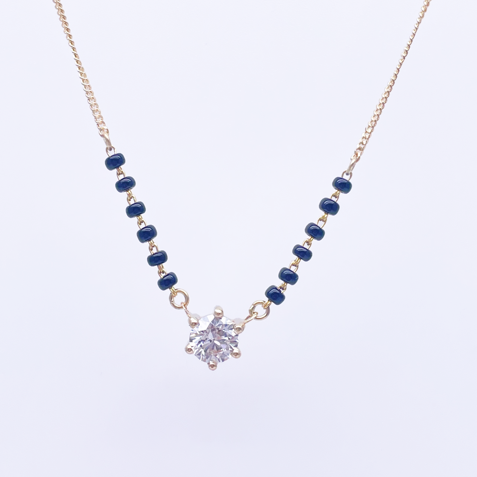 18ct Yellow Gold Lab Grown 6 Claw Diamond 0.70ct Black Beads Mangalsutra Necklace IGI Certified  Mangalsutra Chains