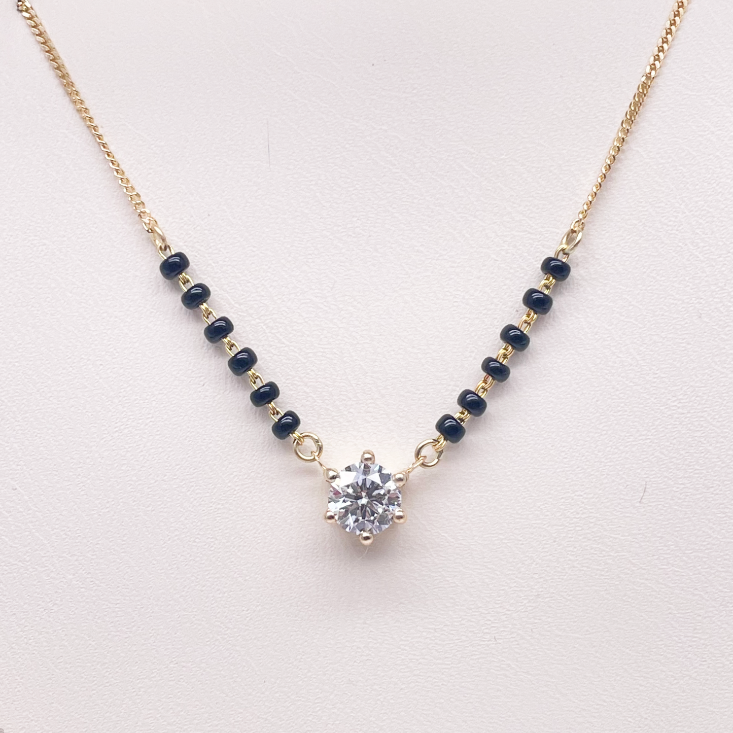 18ct Yellow Gold Lab Grown 6 Claw Diamond 0.70ct Black Beads Mangalsutra Necklace IGI Certified  Mangalsutra Chains