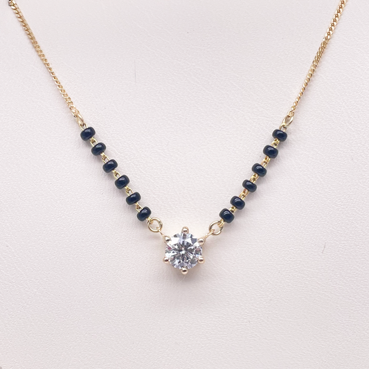 18ct Yellow Gold Lab Grown 6 Claw Diamond 0.70ct Black Beads Mangalsutra Necklace IGI Certified  Mangalsutra Chains